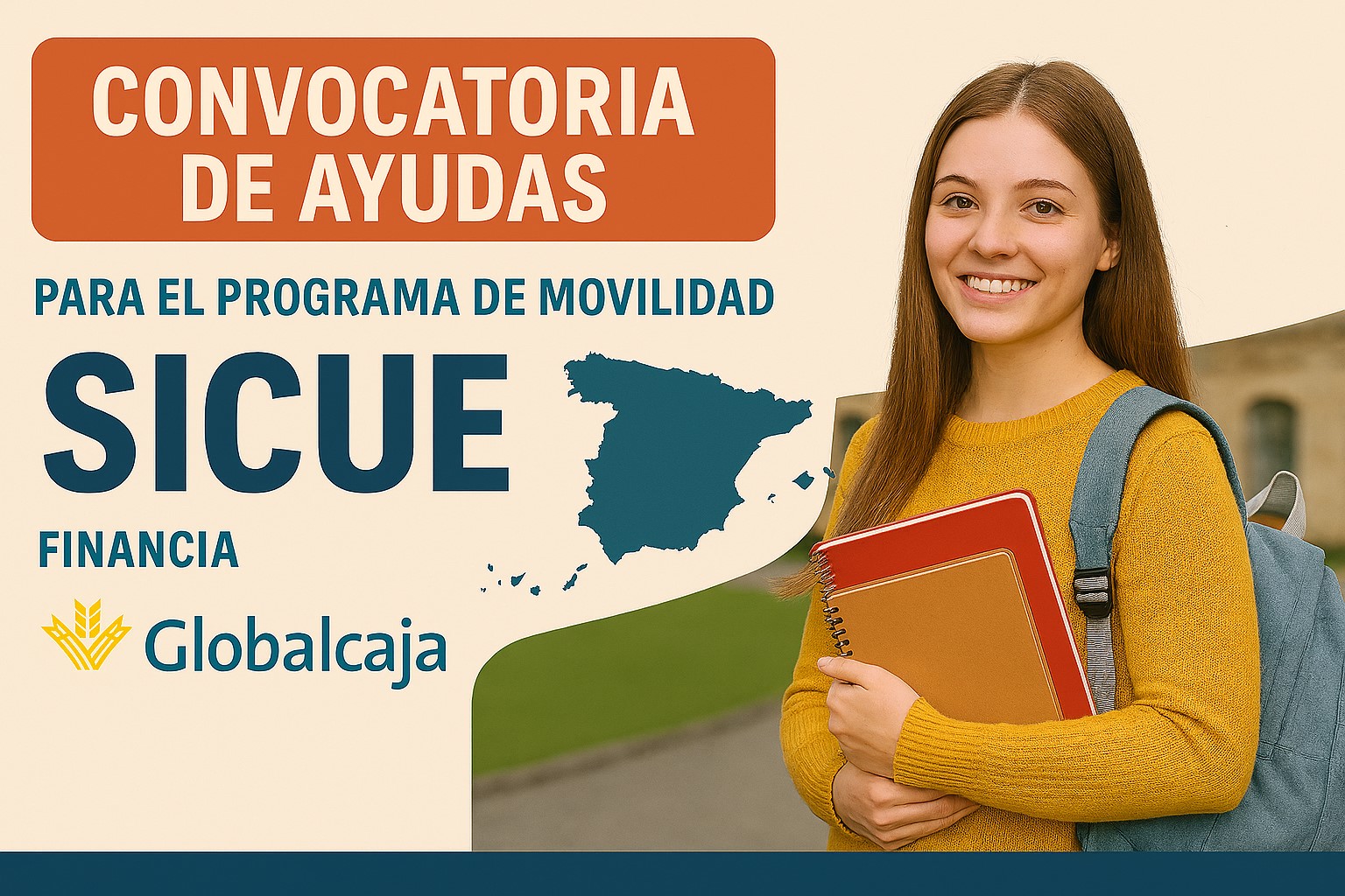 Cartel con estudiante y mapa de España  