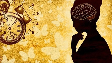 Imagen de mujer pensando y reloj