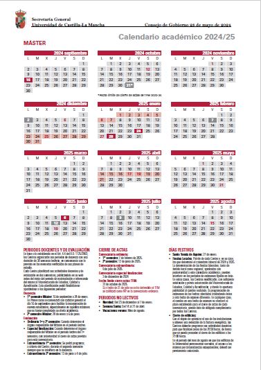 Calendario académico Máster 24-25