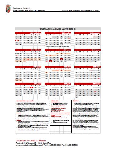 Calendario académico Máster 25-26