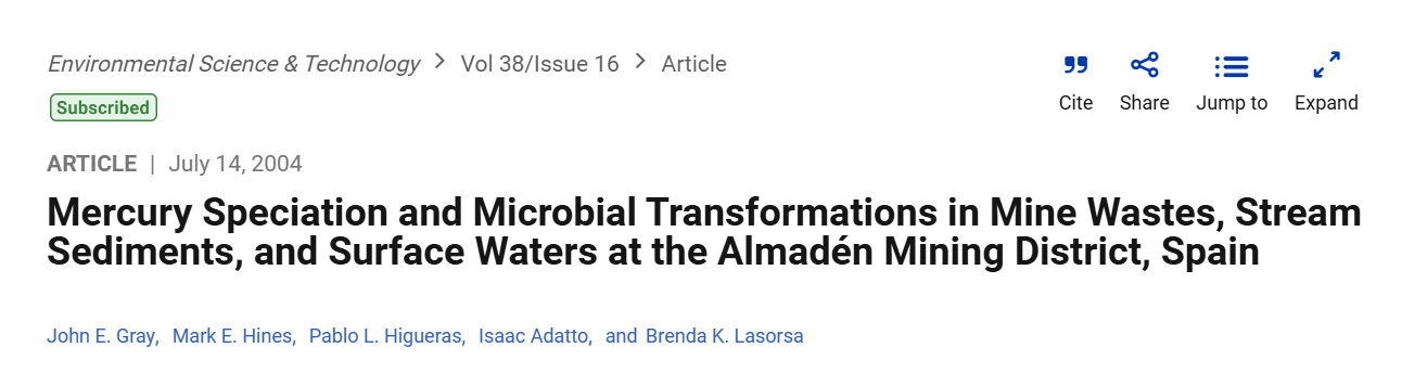 Mercury Speciation and Microbial Transformations in Mine Wastes, Stream Sediments, and Surface Waters at the Almadén Mining District, Spain