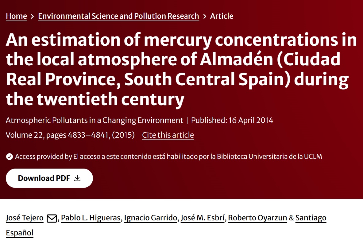 Estimación de las concentraciones de mercurio en la atmósfera local de Almadén (Provincia de Ciudad Real, España centro-meridional) durante el siglo XX