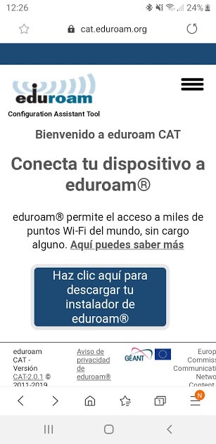 Pantalla de android para la web de eduroamCAT