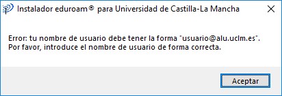 Mensaje de error instalador de eduroamCAT UCLM