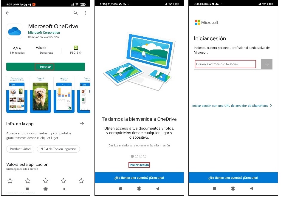 Onedrive en el móvil