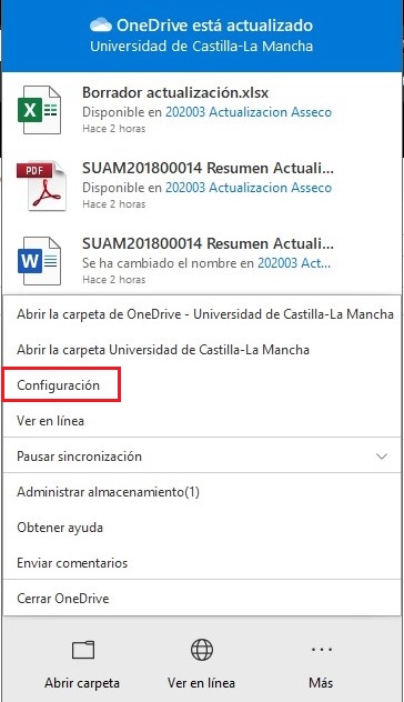 configuracion onedrive