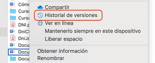 historial de versiones mac