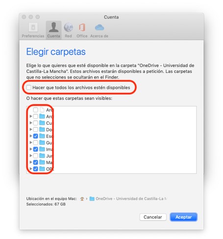 elegir carpetas