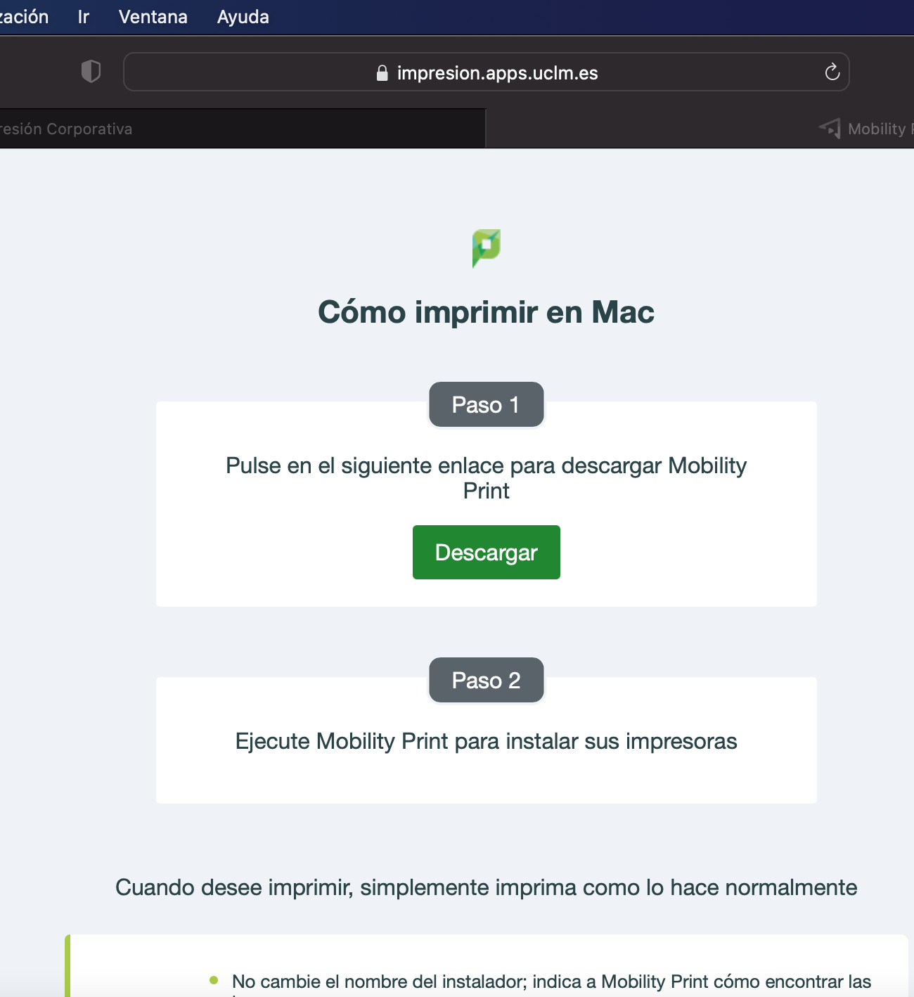 Imagen de enlace para descargar Mobility Print