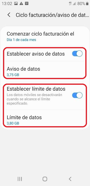 Se puede configurar un límite de datos