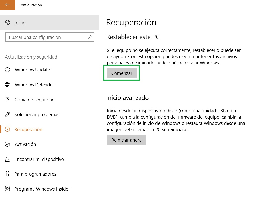 Restablecer este PC