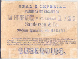 Variante cigarrillos La Honradez. Reverso