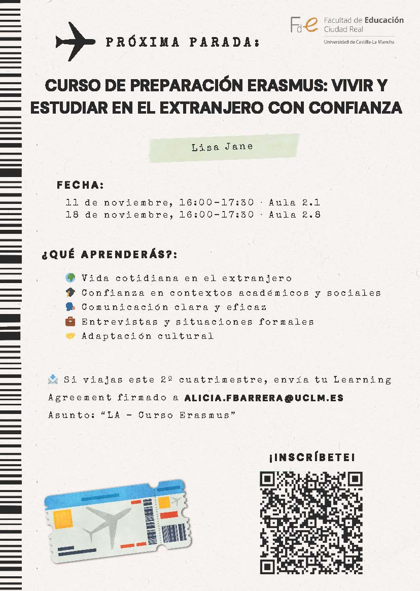 CARTEL ANUNCIANDO LAS FECHAS DE CELEBRACIÓN DEL CURSO PREPARATORIO ERASMUS