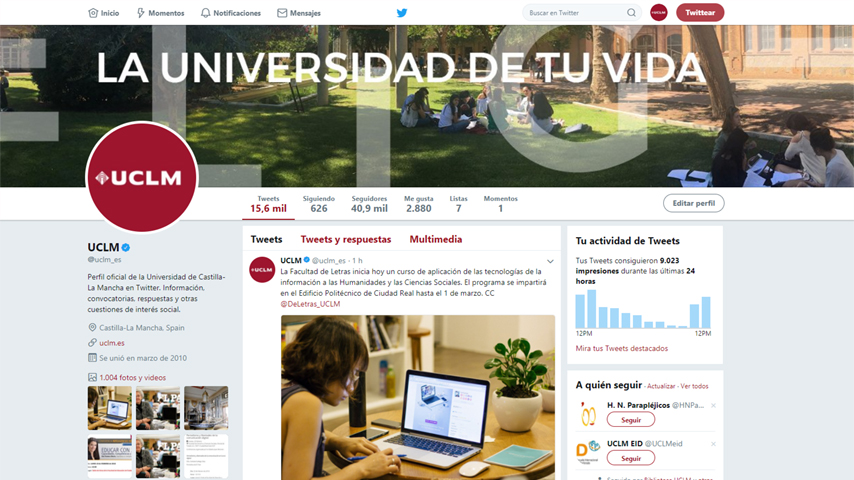 El perfil corporativo de la UCLM en Twitter es el principal contribuidor al éxito en Klout