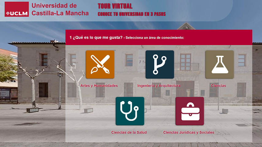 Pantalla de inicio del tour virtual de la UCLM