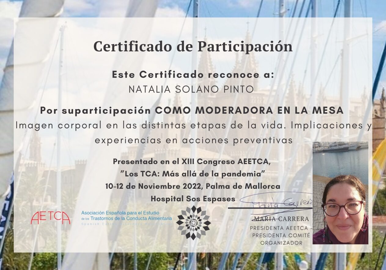 Certificado de participación de Natali S