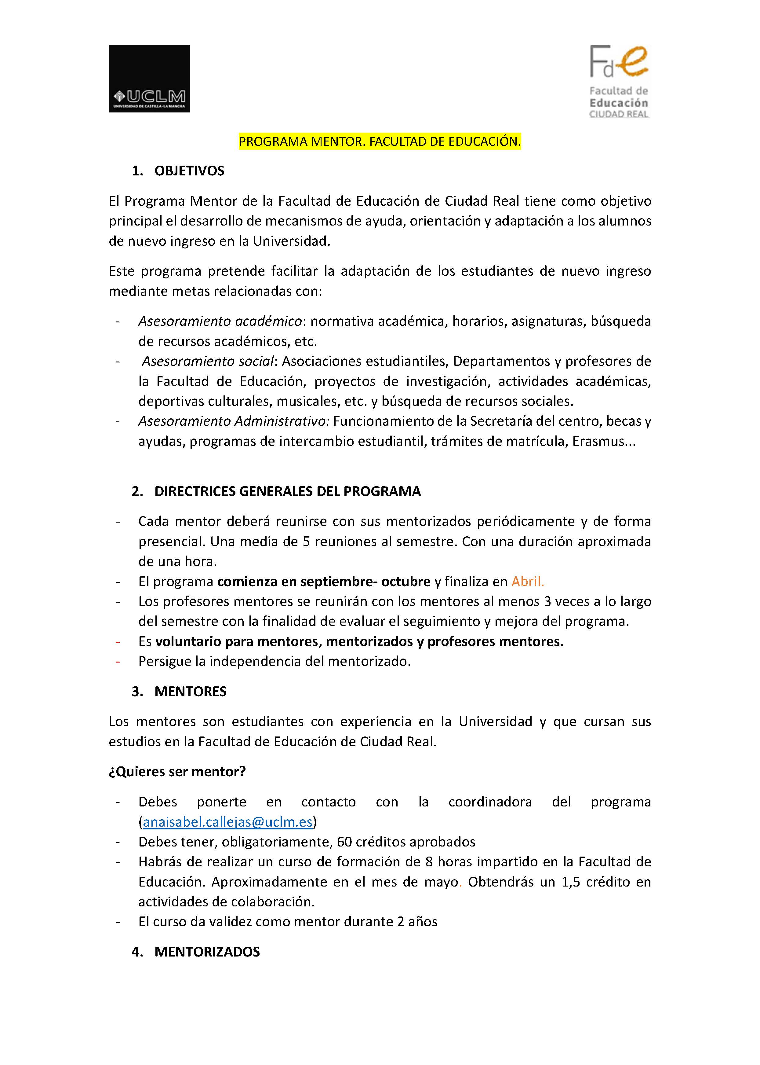Información acerca del programa mentor d