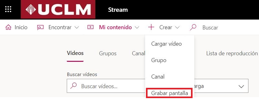 Opción grabar pantalla