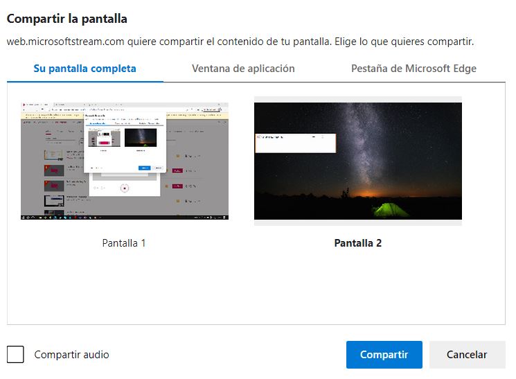 Seleccione pantalla de grabación