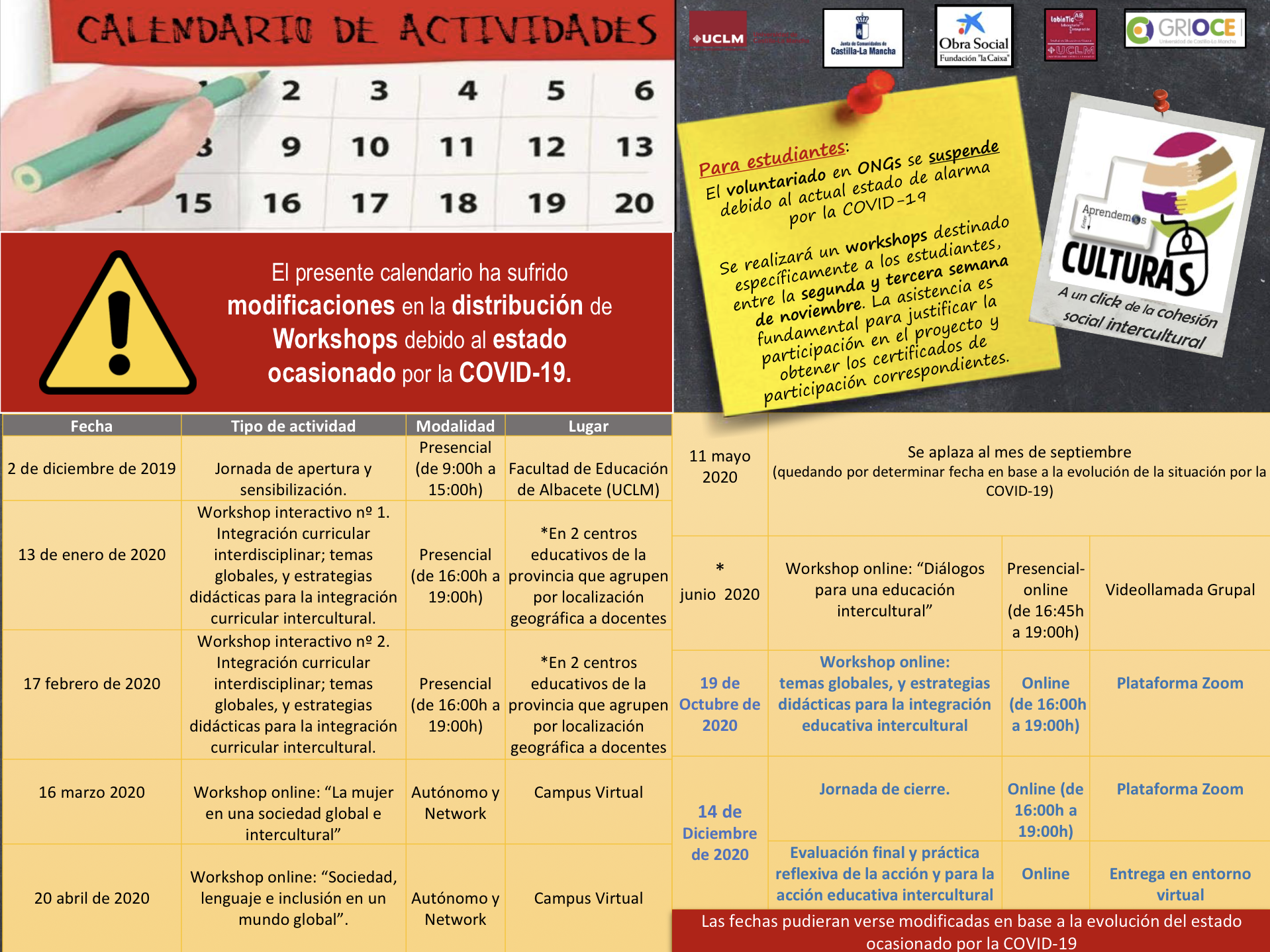 Calendario de actividades